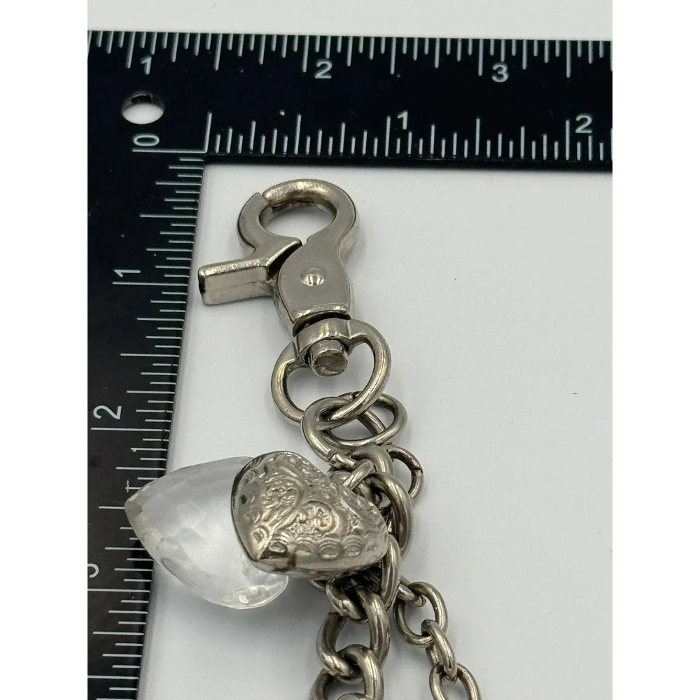Kathy Van‎ Zeeland Silver Tone Heart Bag Charm Keychain Clear Faceted Hearts Y2K